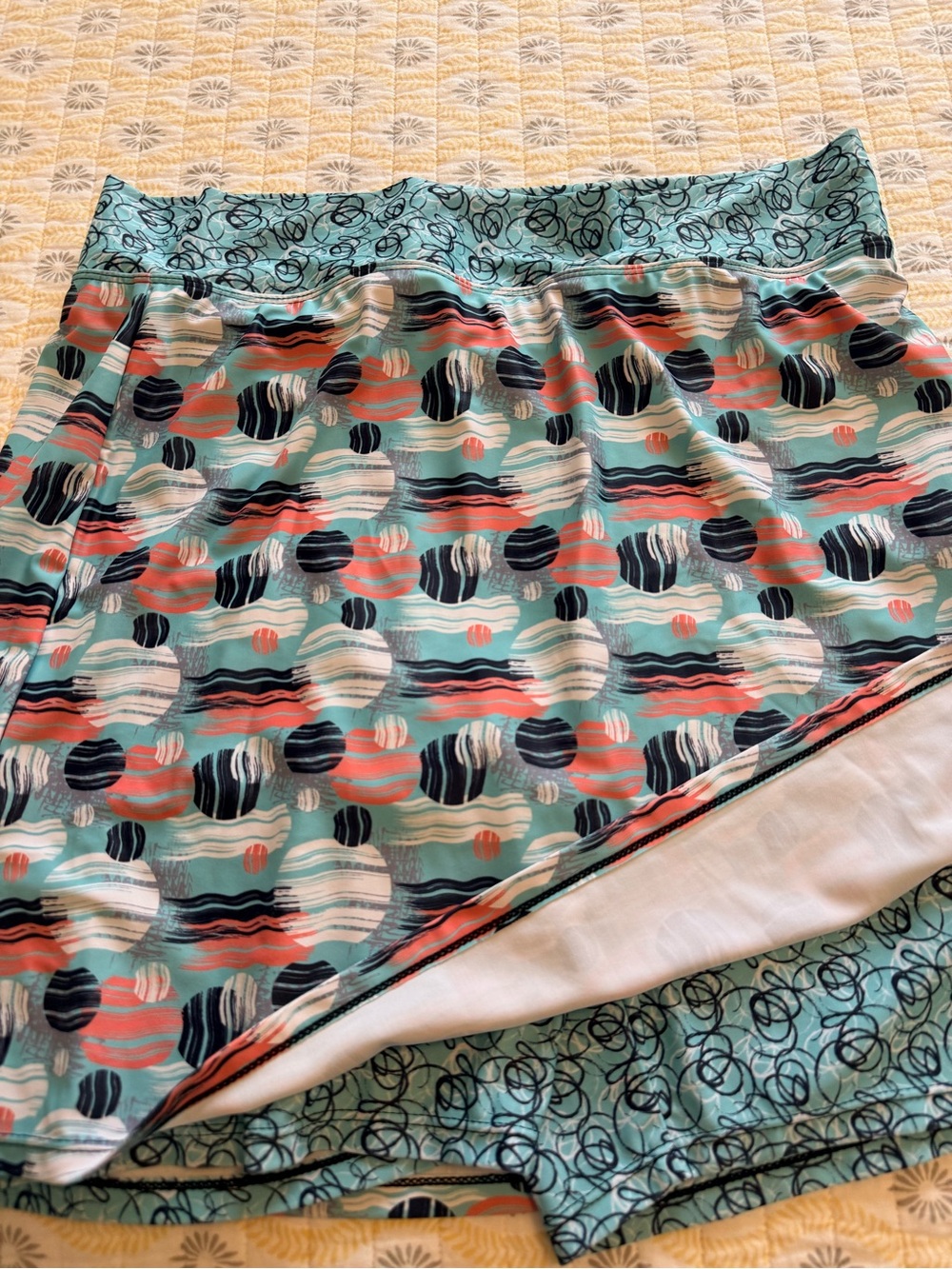 Straight Printed Skort in Aqua, Coral & Black